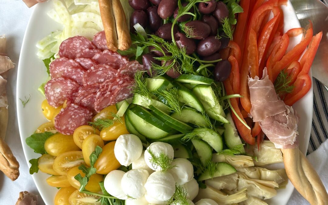 Antipasti Salad with Prosciutto Wrapped Bread Sticks