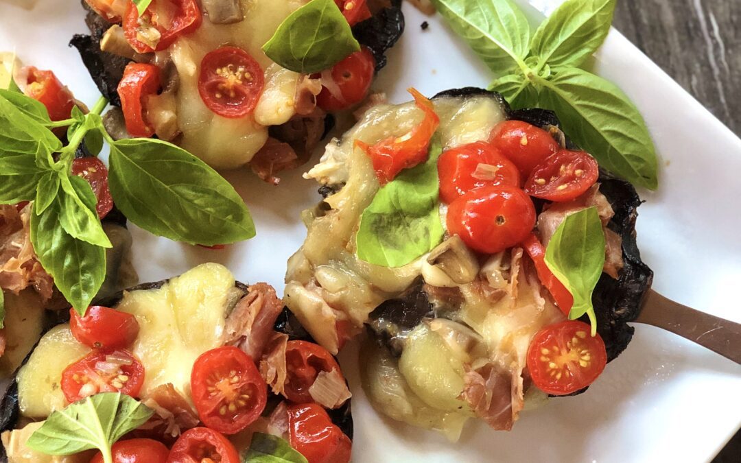 stuffed portobello mushrooms with cheese tomatoes and fresh basil