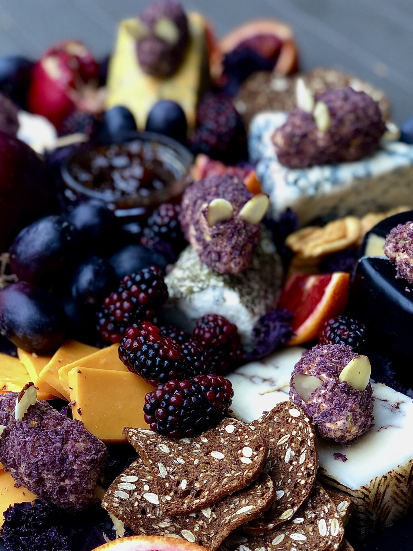 Cheese mice on a Halloween cheese board