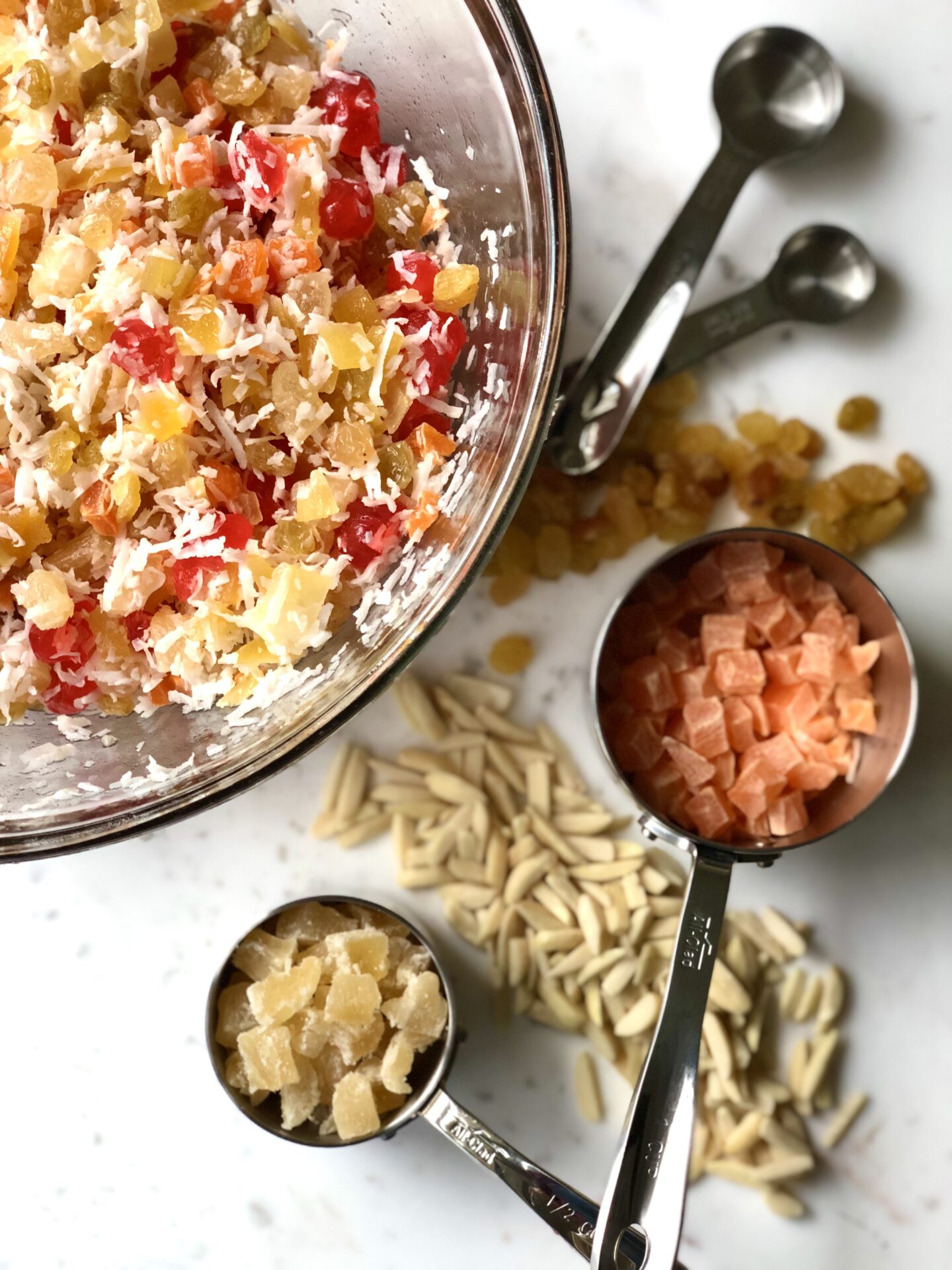 Ingredients for holiday fruit cake